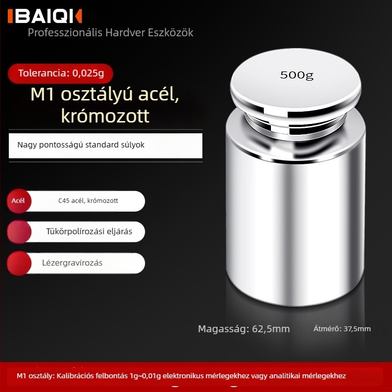 Baiqi M1 szabványos kalibráló súlyok készlet, 0,5 kg, rozsdamentes acél súlyblokkok analitikus mérlegekhez