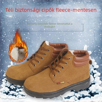 Munkavédelmi bakancs ütésálló és átszúrásálló, acél orr, tehénbőr fleece-béléssel, középmagas, meleg