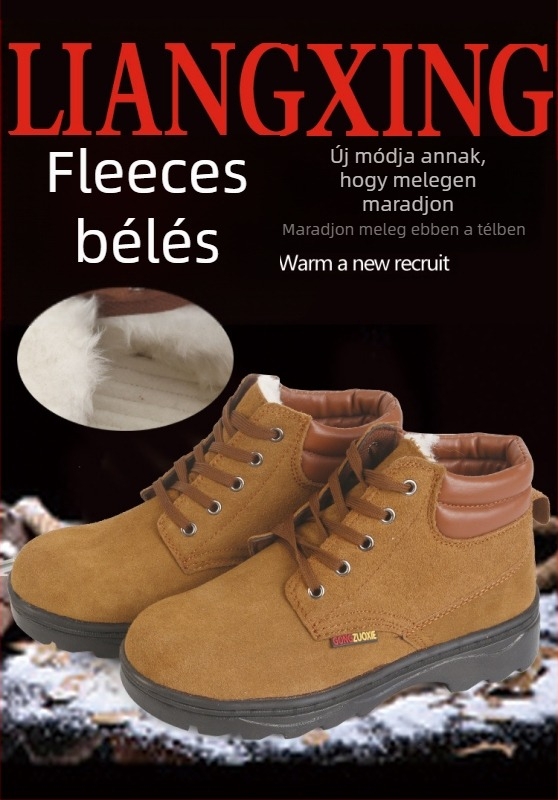 Munkavédelmi bakancs ütésálló és átszúrásálló, acél orr, tehénbőr fleece-béléssel, középmagas, meleg