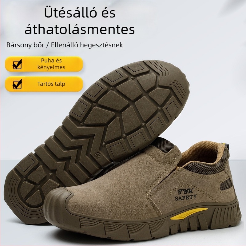 Slip-On hegesztőbiztonsági cipő acélorrúval, ütésálló, átszúrás elleni védelem, suede bőr, lélegző