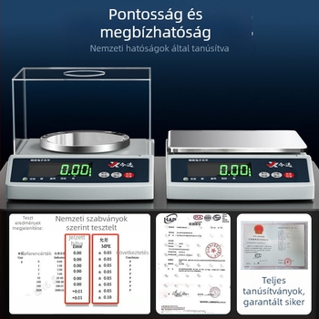 TB001 elektronikus laboratóriumi mérleg, precizitás 0,001 g, kapacitás 10 kg, minimális mérés 0,2 g, kijelző felbontása 0,1 g