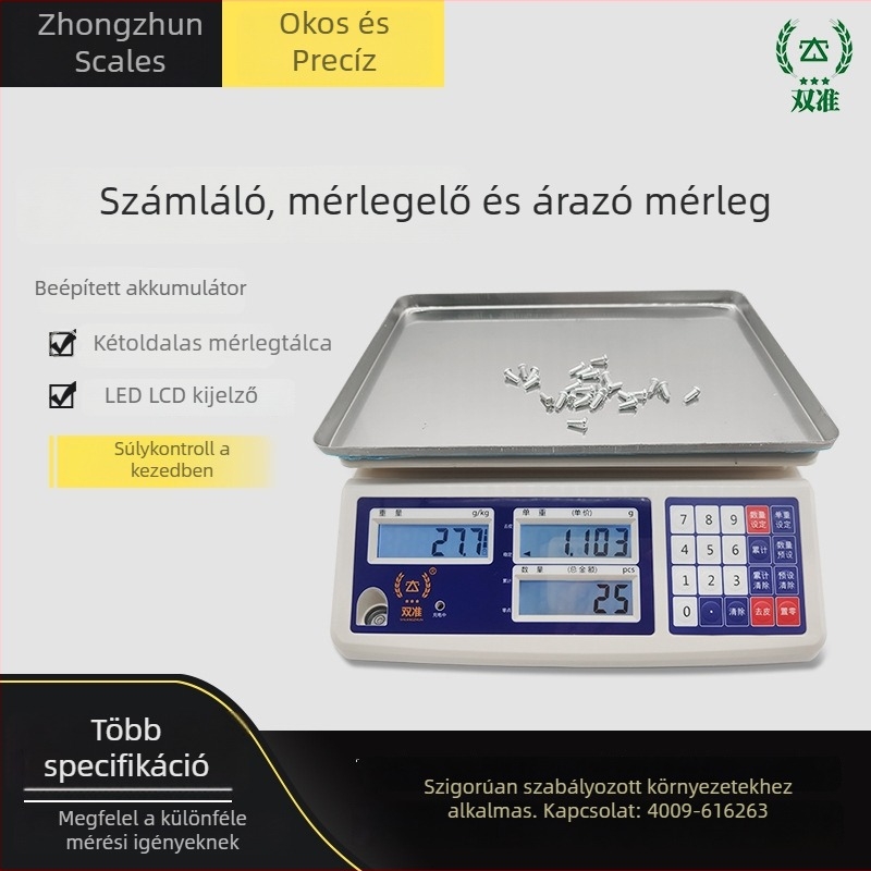 TSC-C digitális számoló mérleg, 30 kg teherbírás, 0,01 g pontosság, ipari elektronikus mérleg