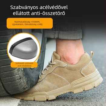 Építőipari munkacipő – mikrovlágbőr + vászon, alacsony felső rész, ütés- és perforáció elleni védelem, acél orr, kopásálló, csúszásmentes, könnyű, lélegző