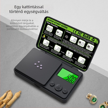 Zöld háttérvilágítású karát elektronikus mérleg, zsebméretű mérleg 1000 g, ékszer mérleg 0,01 g, tenyérmérleg