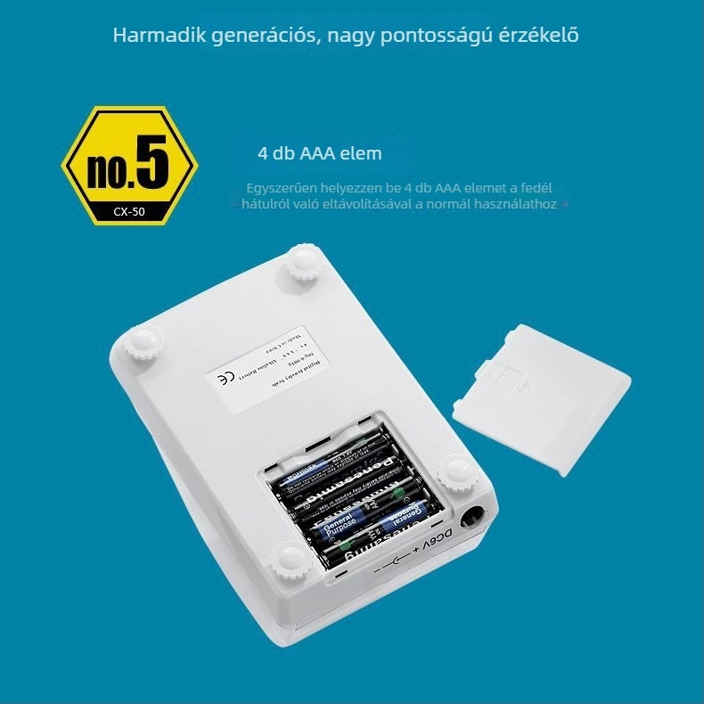 Műhely? Laboratóriumi precíz elektronikus mérleg 0,001 g felbontással, mérési tartomány 0,005–50 g, kompakt ékszer- és értéktárgy mérleg, modell DGGY-50, méretei 10,5×8,4×5,5 cm, működik akkumulátorral és hálózati táppal.