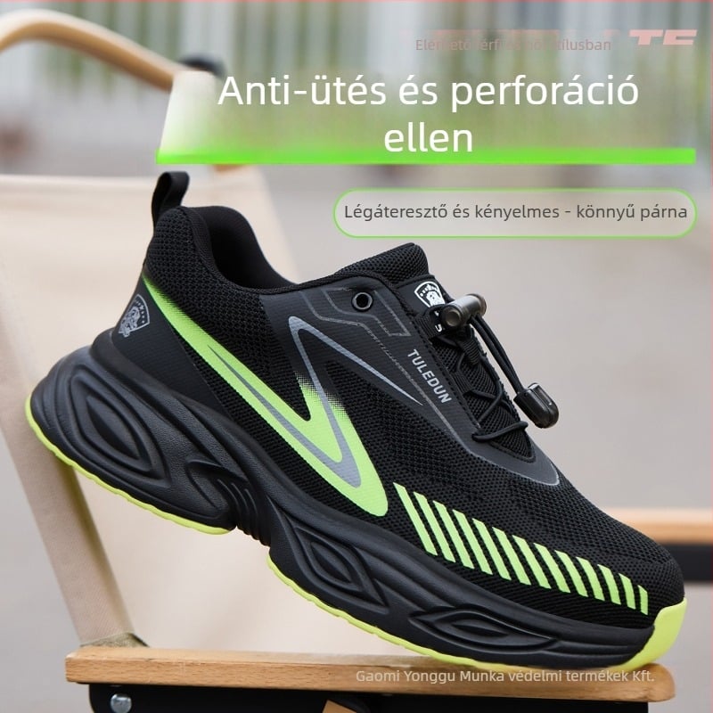 Acélorrú védőcipő, ütésálló és átszúrás elleni védelem, slip-on, alacsony felső rész, hálós felső