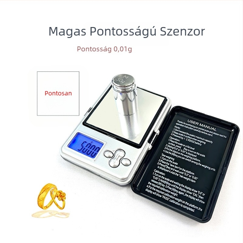 Ékszerekhez hordozható zsebmérleg, mini digitális mérleg 0.01 g pontossággal, kapacitás 100–200 g