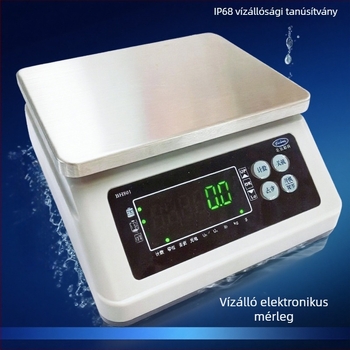 Beiheng Bh801s vízálló elektronikus konyhai mérleg friss termékekhez, 0–30 kg, felbontás 0.1–5 g, újratölthető és hálózati áramellátás, méretek 185×240×275 mm