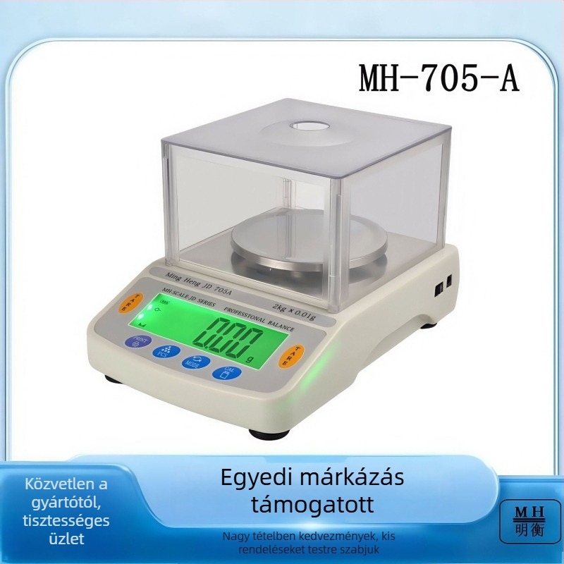 Ékszerekhez használt elektronikus egyensúlymérleg DJ-602-A, pontosság 0,01 g, kapacitás 600 g–5 kg, akkumulátor 6 V 2,8 Ah
