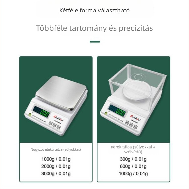 Elektronikus mérleg 0,01 g, laboratóriumi precíziós mérleg, kompakt asztali mérleg otthoni és kereskedelmi használatra