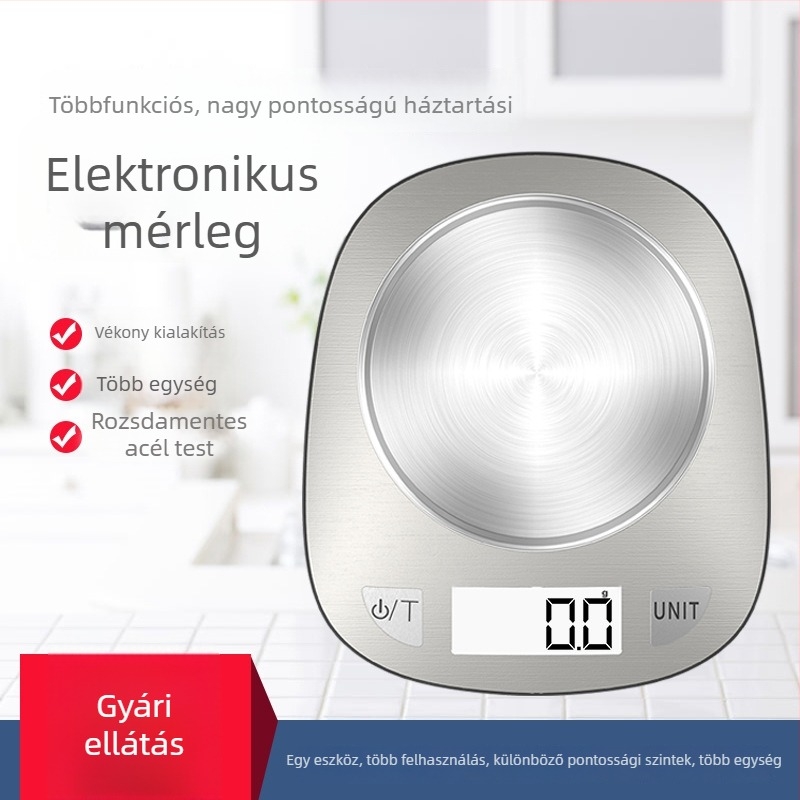CHANGXIE 228 Digitális konyhai mérleg, kompakt elektronikus mérleg, mérési tartomány 1 g–10 kg, méretek 17 × 19,9 × 4 cm, működik két AAA elemről