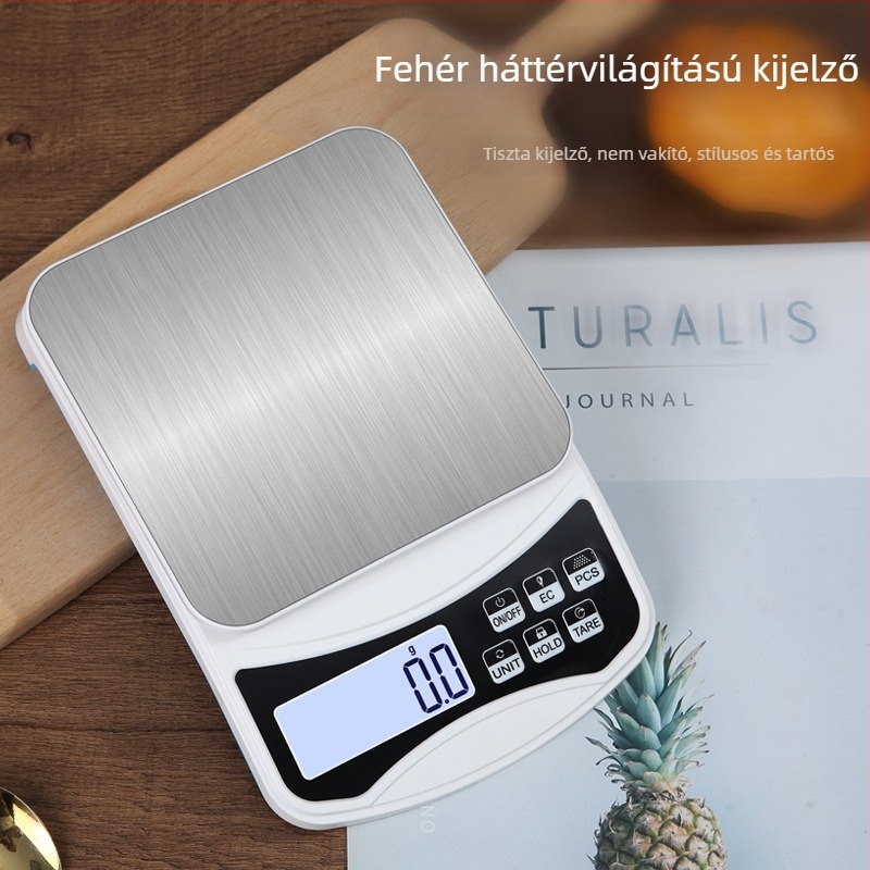 Új modellű elektronikus konyhai mérleg, 0,1 g pontosság, kompakt asztali mérleg, 10 kg kapacitás