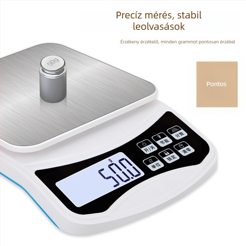 Új modellű elektronikus konyhai mérleg, 0,1 g pontosság, kompakt asztali mérleg, 10 kg kapacitás