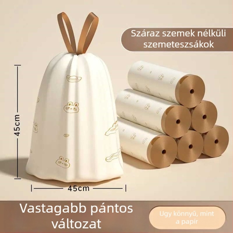 Húzórugós szemeteszacskók (PE anyag, újrahasználható, nem biológiailag lebomló, nem importált)