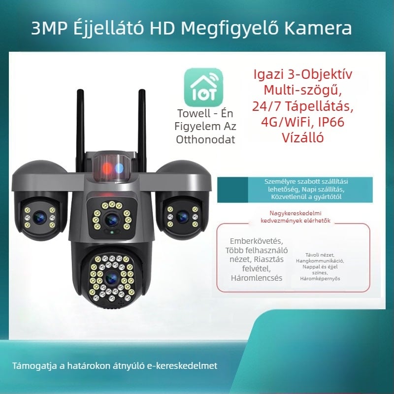 WiFi/4G kültéri dómkamera éjjellátással 0,00001 lx, SNR > 44 dB, -20–55 °C, 12V DC