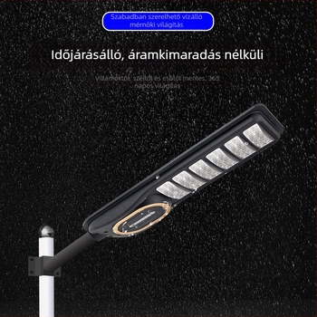 Napelemes utcai LED lámpa mozgásérzékelővel, ABS műanyagból, integrált IP65 vízálló kert világítás, 100W, 12–16 óra