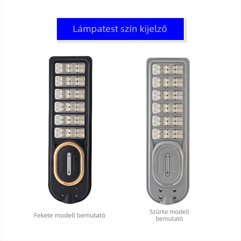 Napelemes utcai LED lámpa mozgásérzékelővel, ABS műanyagból, integrált IP65 vízálló kert világítás, 100W, 12–16 óra