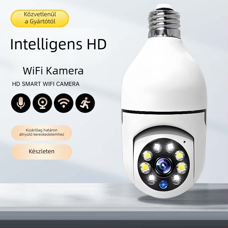 E27 villanykörte kamera beltéri WiFi, 3.6mm objektív, microSD 256GB-ig támogatott, 1 csatorna, éjszakai látás és riasztásészlelés