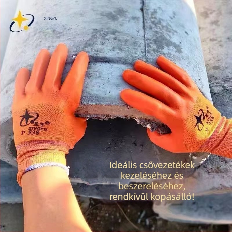 Xingyu P538 12 pár narancs PVC munkavédelmi kesztyű építkezésre, kopásálló, csúszásmentes, vízálló
