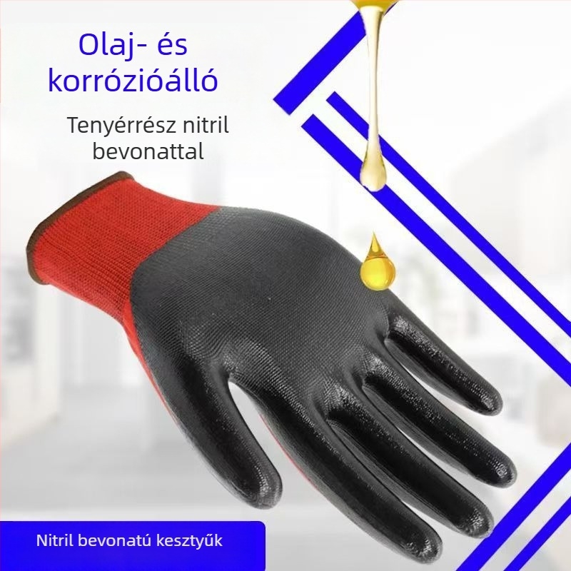 12 pár Xingyu N539 piros–fekete csúszásmentes, kopásálló nitril bevonatú védőkesztyűk