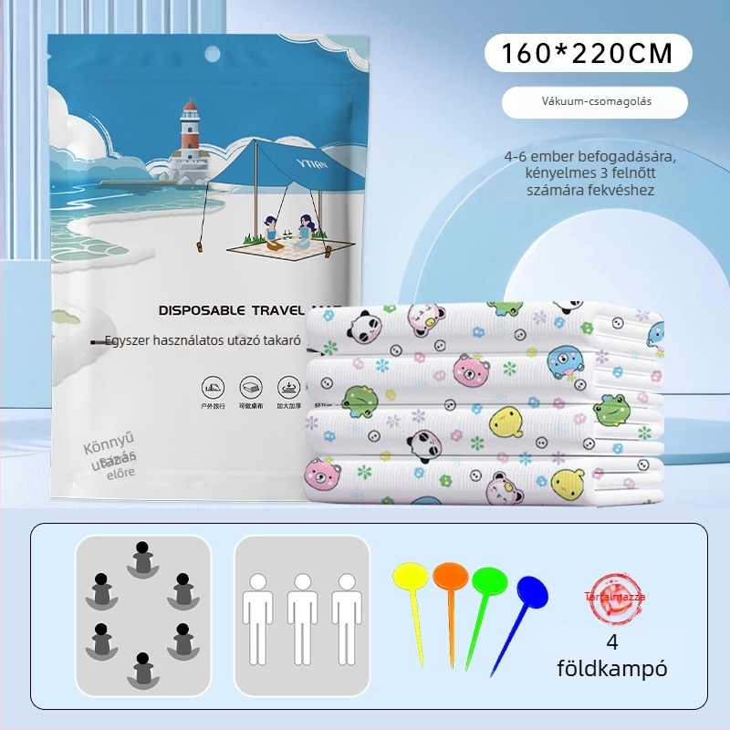 Szabadban használható egyszer használatos piknik matrac – nedvességálló, hordozható, vastag vízálló talajmatrac kempingezéshez; 90% nem szőtt textília + 10% PE, PVC vízálló réteg