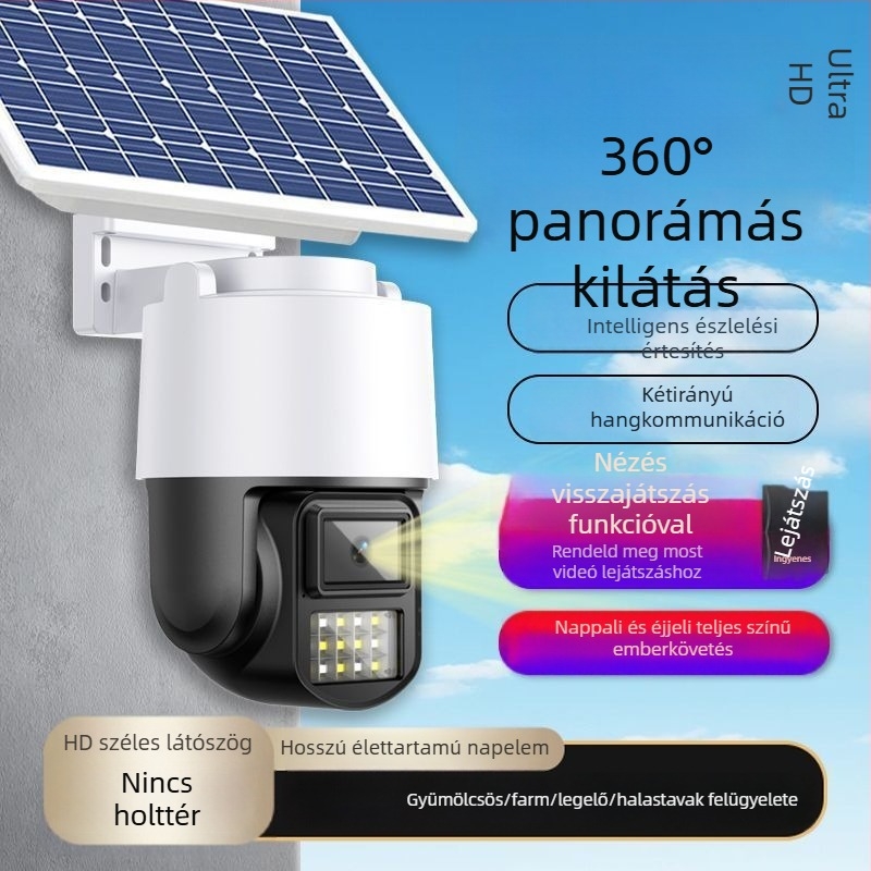 AOV Napelemes kamera, 360° látómező, nappal/éjjel, egész napos videó, ultra hosszú készenléti üzemmód