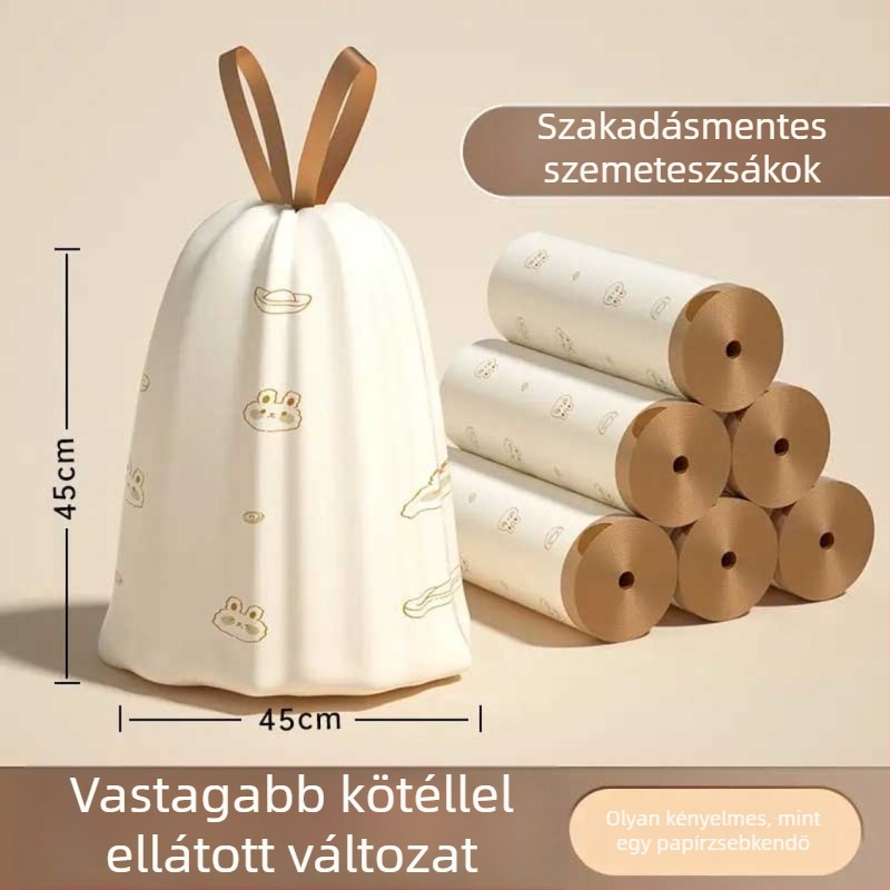 Húzószáras PE szemeteszsákok, 75 db, nem lebomló, újrahasználható, automatikus zárás