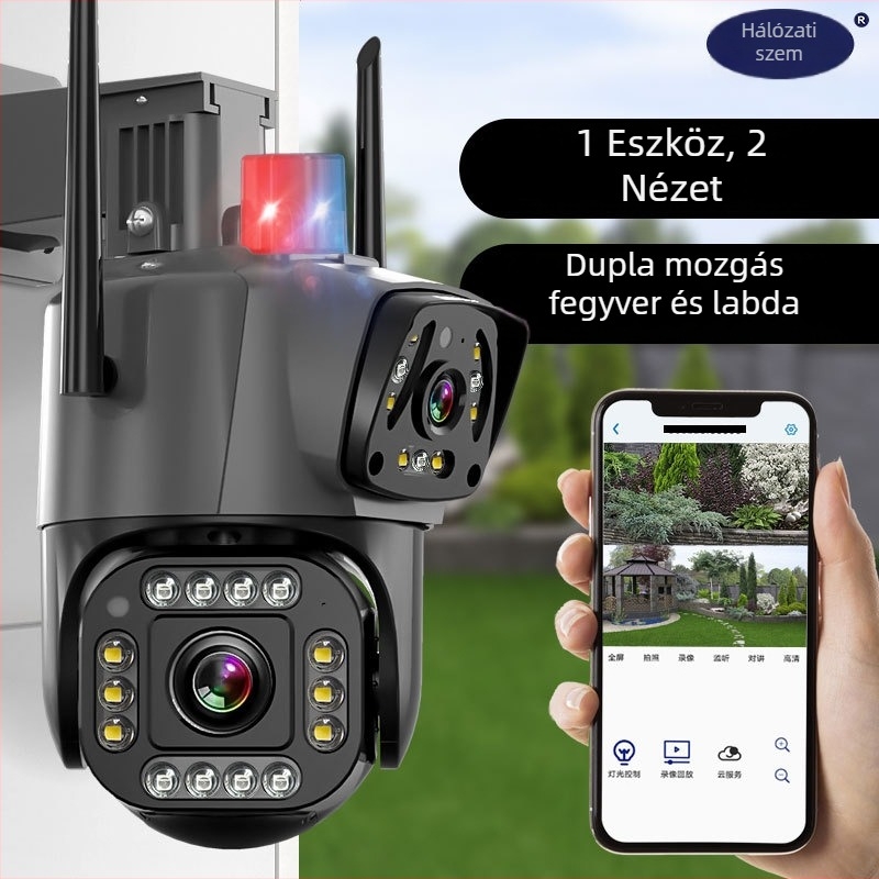 Kétkijelzős kültéri HD megfigyelő kamera, vezeték nélküli interkommal és 360° látómezővel (0.01 lux, SNR > 60 dB, -25 to 60°C, 12V)