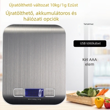 Otthoni hordozható rozsdamentes acélból készült elektronikus konyhai mérleg, kapacitás 5 g–10 kg
