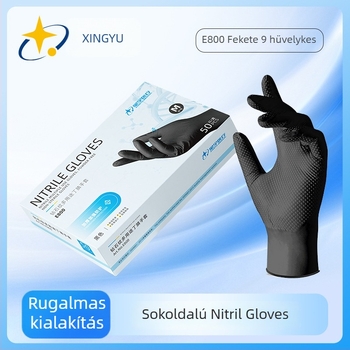 E800 nitril védőkesztyűk, vastag, gyémánt mintázat, víz- és olajálló, egyszer használatos, 50 darab/doboz