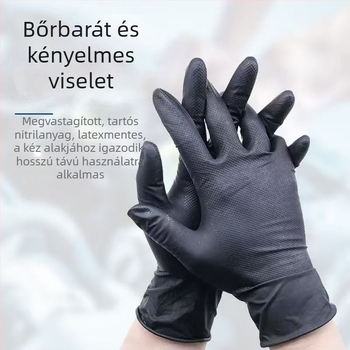 E800 nitril védőkesztyűk, vastag, gyémánt mintázat, víz- és olajálló, egyszer használatos, 50 darab/doboz