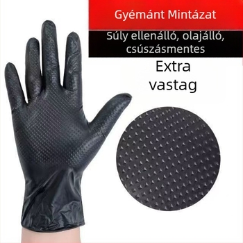 E800 nitril védőkesztyűk, vastag, gyémánt mintázat, víz- és olajálló, egyszer használatos, 50 darab/doboz