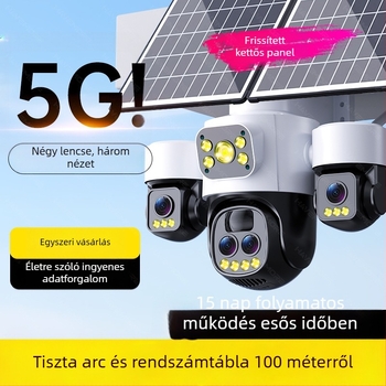 Napelemes kültéri kamera 360°-os látóterével, mobilalkalmazáson keresztüli távoli hozzáférés, HD éjszakai felvétel, vízálló