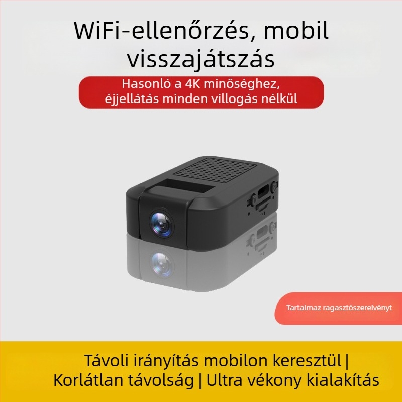 Mini WiFi megfigyelő kamera — 1080p, éjjellátó, széles látószögű objektív, TF memóriakártya slot, vezérlés alkalmazással