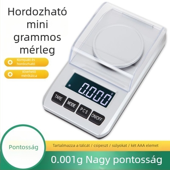 Ékszer mérleg, 50 g, 0,001 g pontosság, karát mérő, elektronikus mérleg