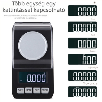 Ékszer mérleg, 50 g, 0,001 g pontosság, karát mérő, elektronikus mérleg