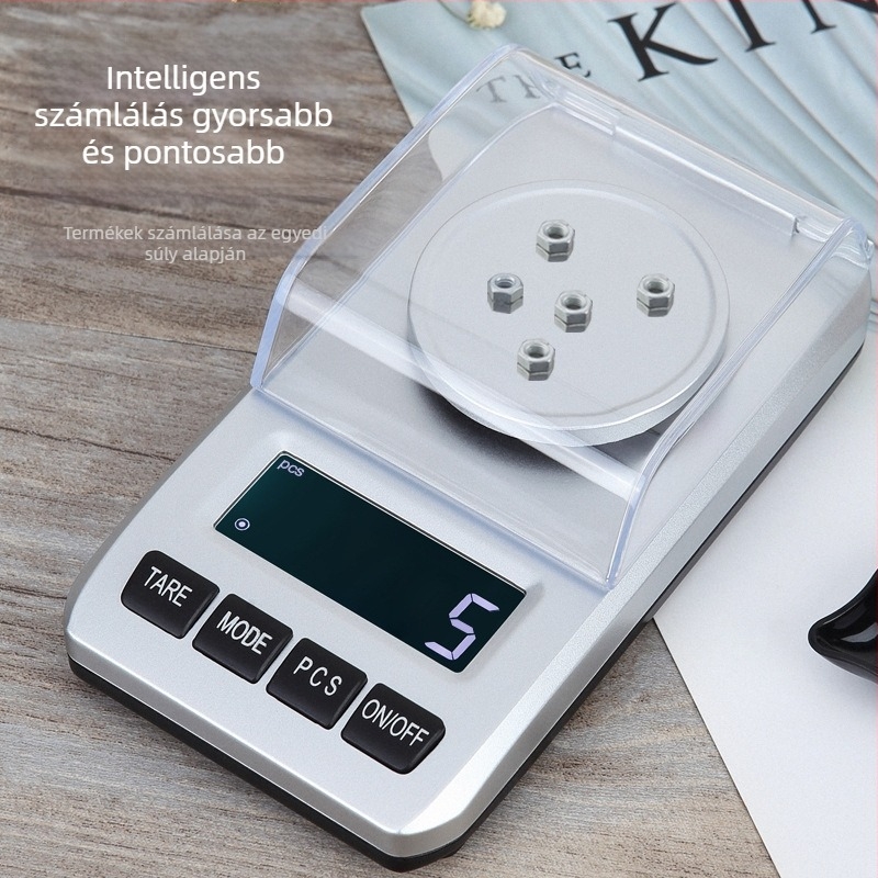 Ékszer mérleg, 50 g, 0,001 g pontosság, karát mérő, elektronikus mérleg