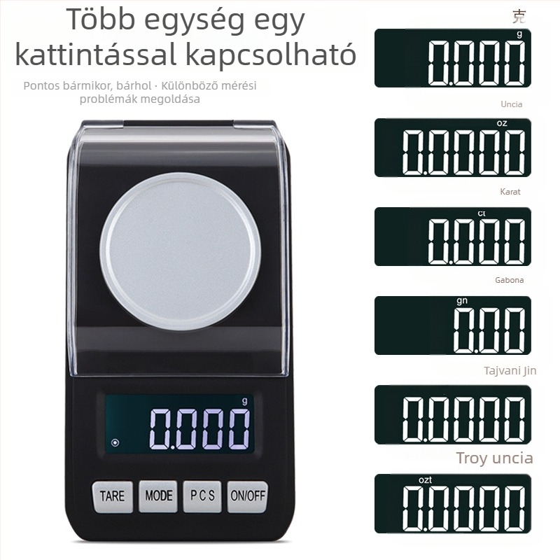 Ékszer mérleg, 50 g, 0,001 g pontosság, karát mérő, elektronikus mérleg
