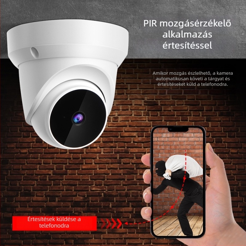 V380pro hemisferikus vezeték nélküli kamera 360°-os forgással, mozgásérzékelés és automatikus követés, 3,6 mm objektív, 0,01 lux, IR éjjellátás 10 m-ig