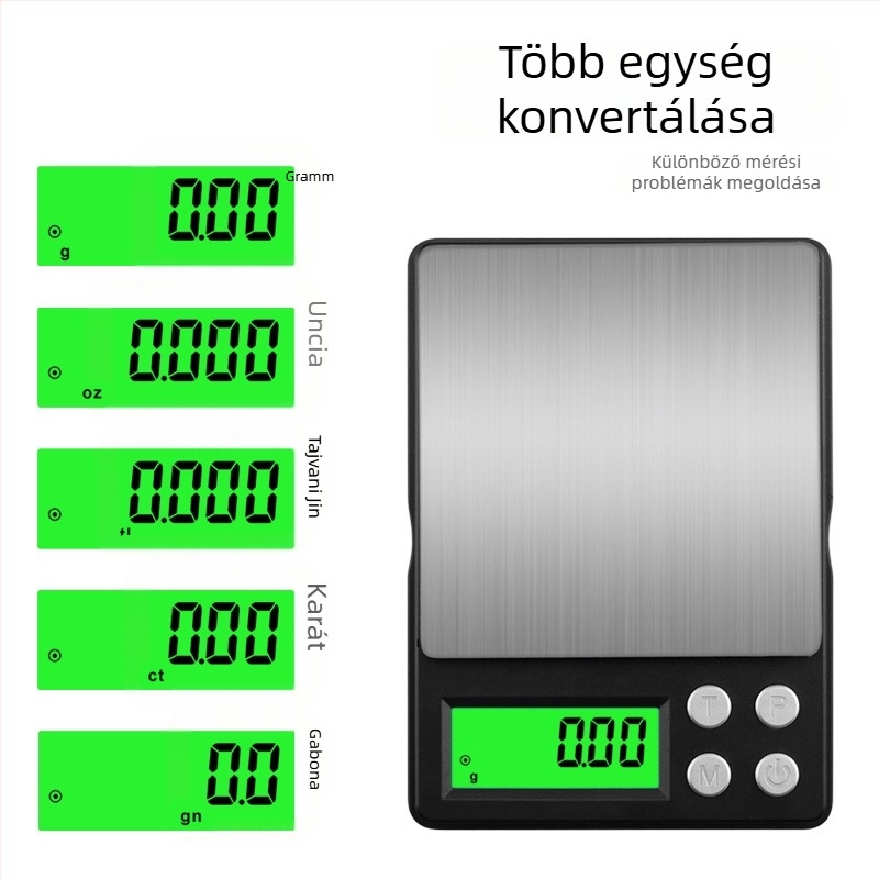 Zsebméretű elektronikus ékszermérleg, 0,01 ct pontossággal, 500 g kapacitással