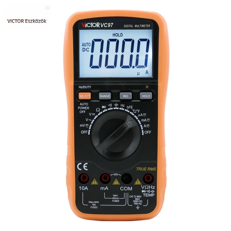 Victor VC97 digitális multiméter háttérvilágítású kijelzővel, automatikus tartomány, valódi RMS-mérés, frekvencia és kapacitás