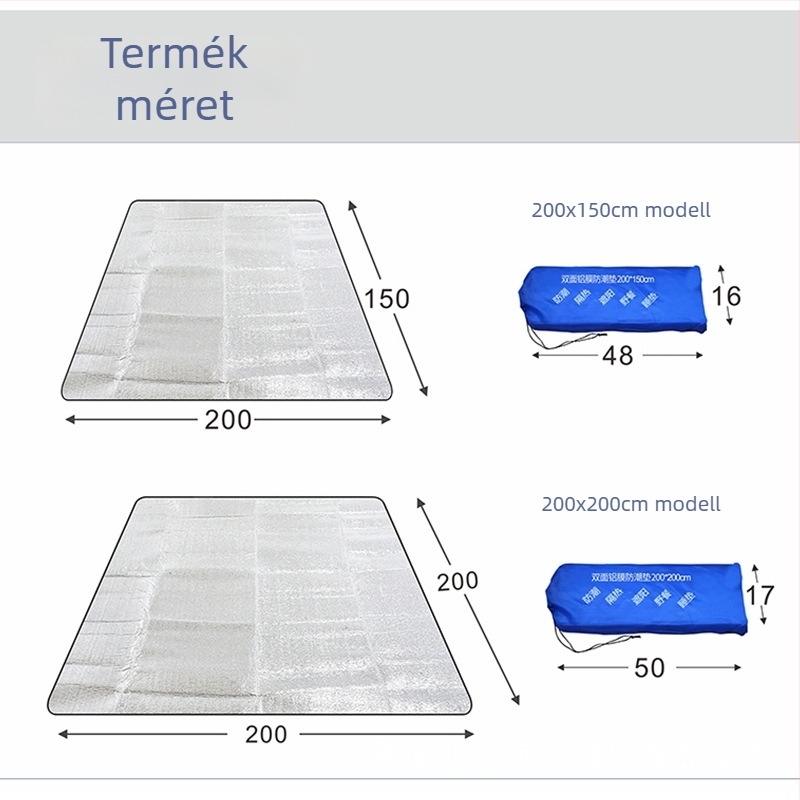 Kétoldalas kemping matrac alumíniumfilmmel, kültéri piknikhez, szigetelt és vízálló talajvédő, 200 × 150 cm, 1–3 személyre