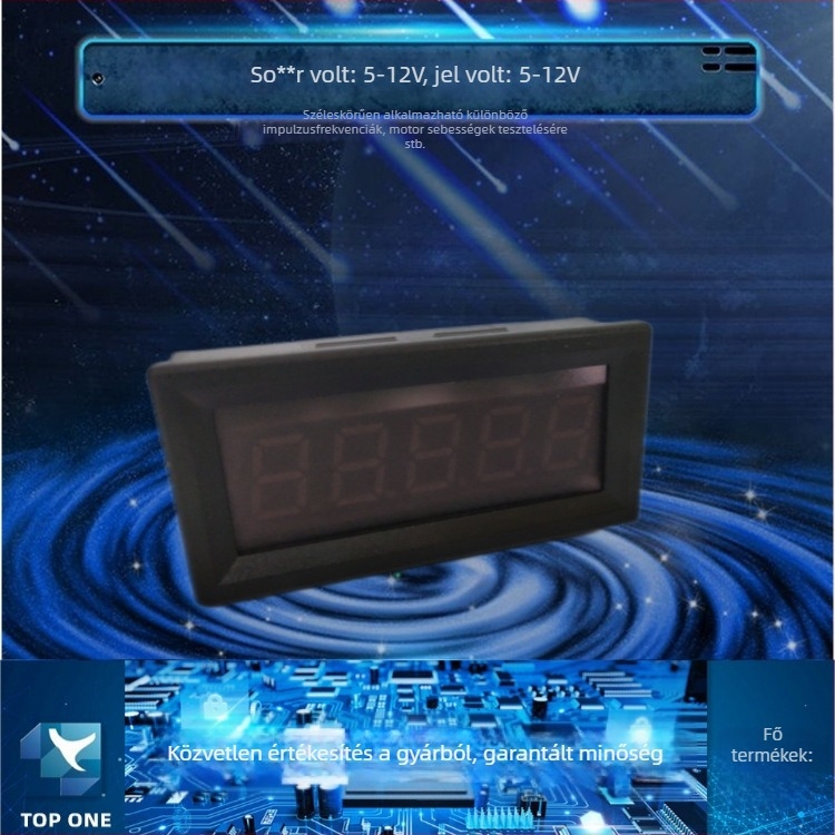 TQ1013 5-digit magas pontosságú sebesség kijelző és pulzusfrekviós tachométer DC brushless motorokhoz, tartomány 0–50kHz, pontosság 99%, bemeneti feszültség 5–12V, bemeneti jel amplitúdó 5–12V