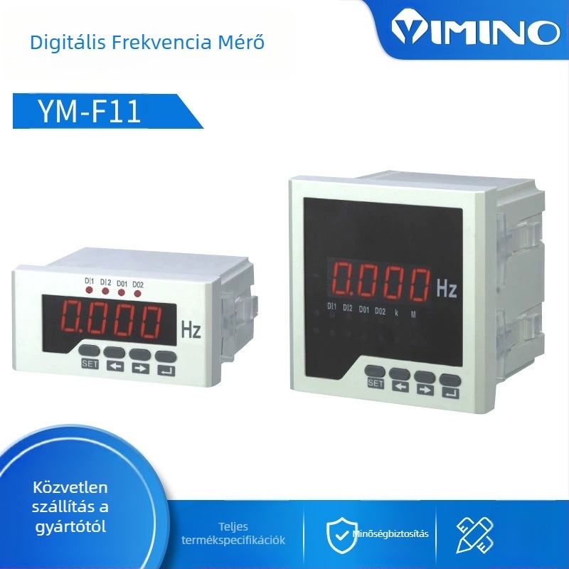 YM-F11 digitális frekvenciamérő egyfázisú rendszerhez, mérési tartomány 5–1000 Hz, pontosság 1,5%, tápellátás 220V/380V, teljesítmény 200