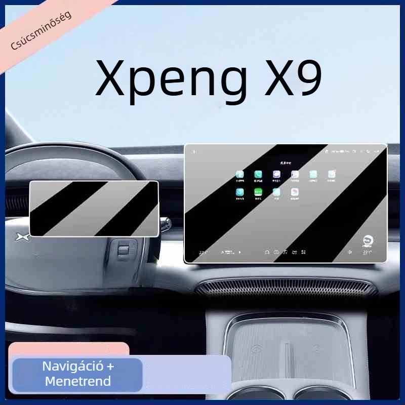 Xpeng X9 navigációs kijelző védőfólia, edzett üveg, egyrészes forma, ujjlenyomat-mentes