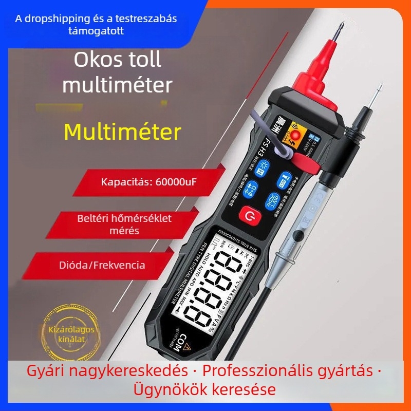 Mini pontos multiméter, oldalsó rögzítésű, digitális kijelzővel és tollformájú okos dizájnnal
