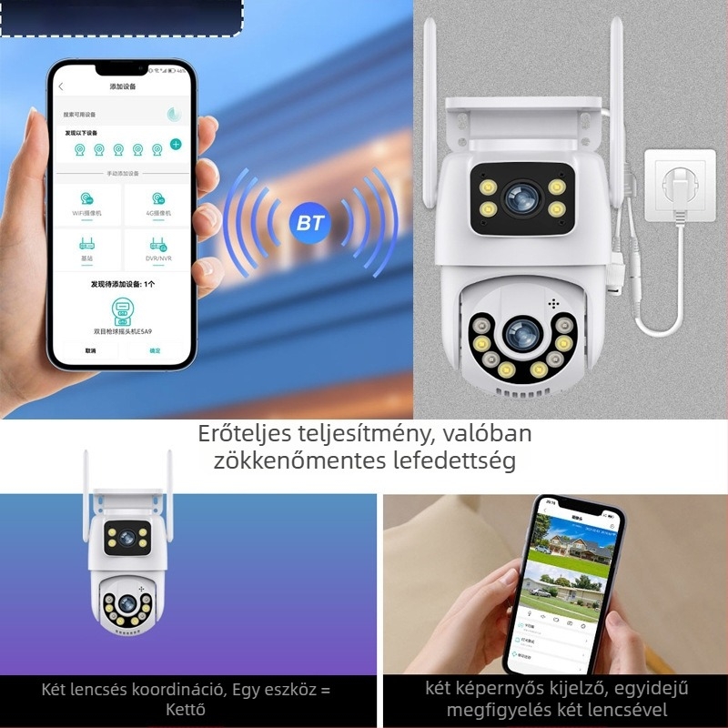 Kültéri WiFi pan-tilt kamerával, kettős objektív, éjszakai látás, 0.001 lux, 1/2.8in szenzor, 12V tápegység
