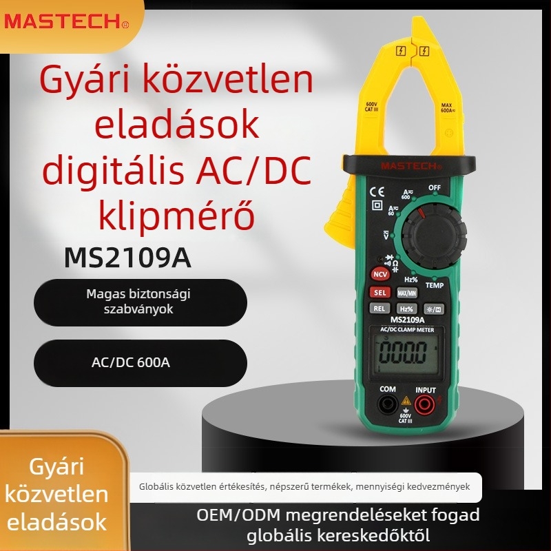 Ms2109A digitális klamp-amméter AC/DC, dupla kijelző, 600 A mérési tartomány, kapacitás, hőmérséklet