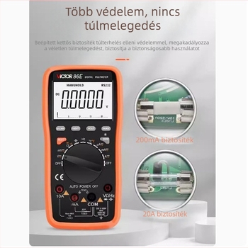 VC86E, digitális nagy pontosságú multiméter, négy és fél számjegy, frekvencia- és kapacitásmérés, automatikus tartomány, USB