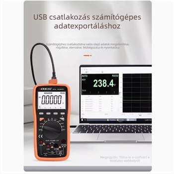 VC86E, digitális nagy pontosságú multiméter, négy és fél számjegy, frekvencia- és kapacitásmérés, automatikus tartomány, USB